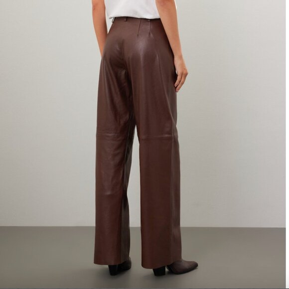 VEDA Brown Leather Trousers Size 6 - Picture 3 of 11